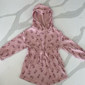 Hanna Andersson Girls Pink Mauve Floral Hooded ribbed Dress 3T Drawstring